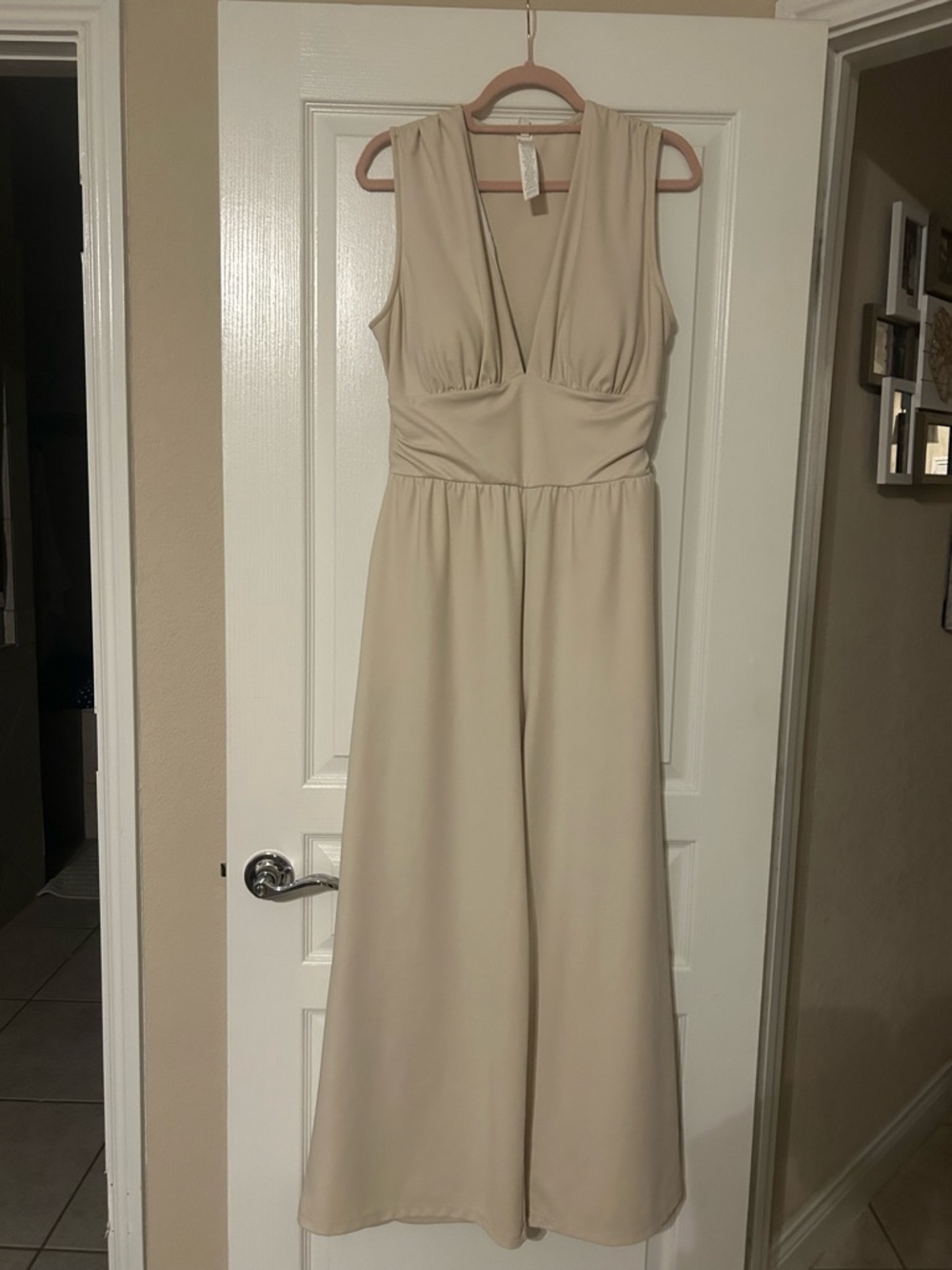 HALARA Sleeveless V-Neck Wide-Leg Jumpsuit in Cream